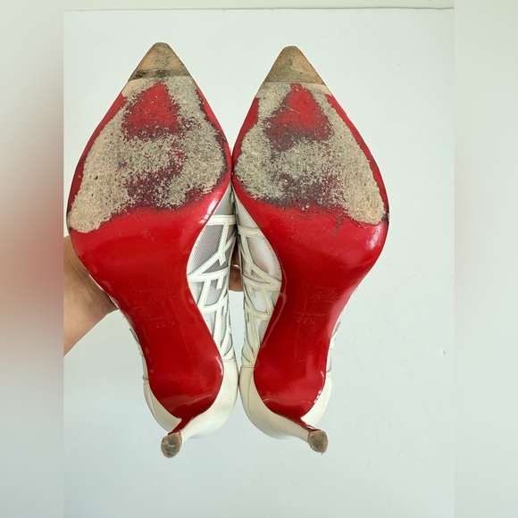 Christian Louboutin White Patent leather Tititata Mesh pointed toe pumps EU 39.5 - Picture 7 of 11